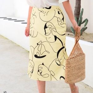 NWOT SHEIN Abstract Face Midi Skirt